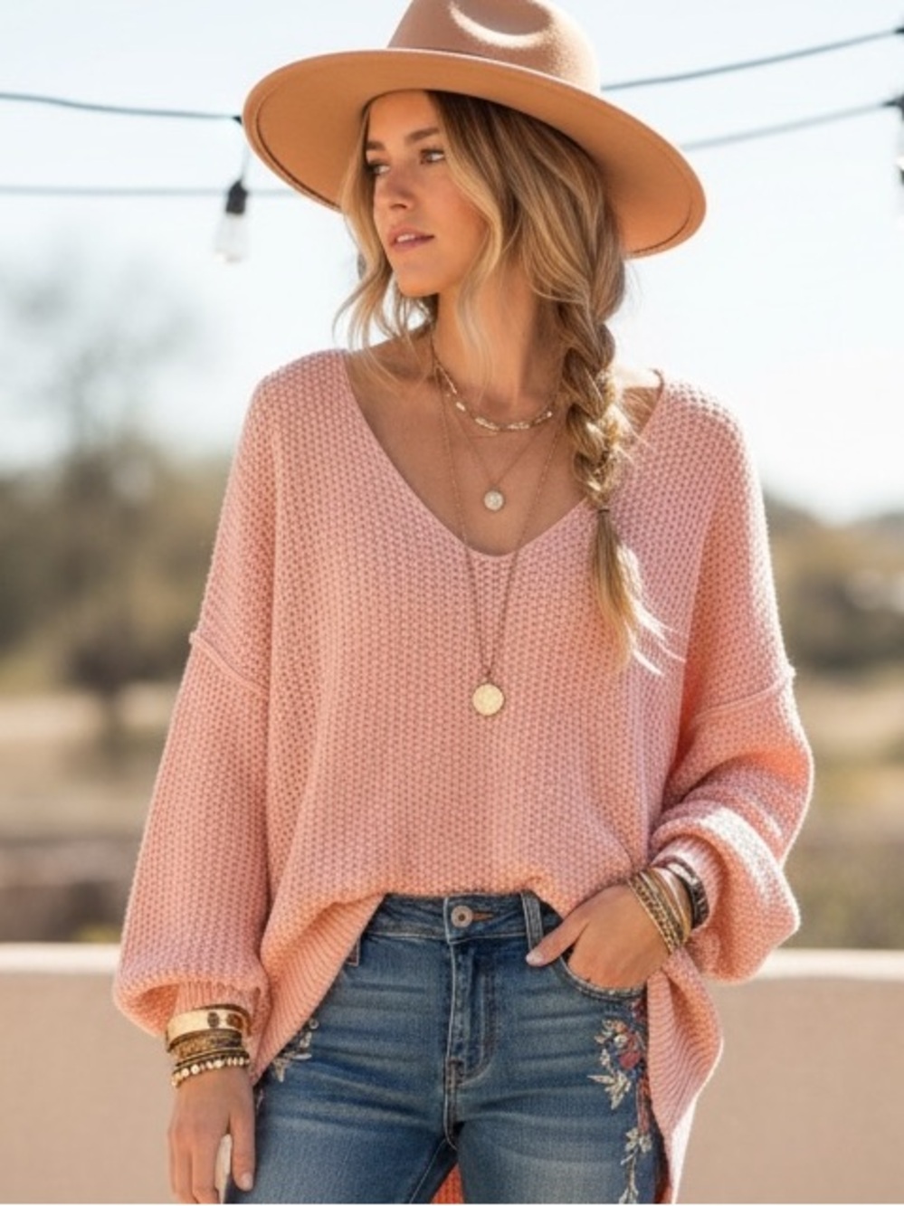 Free People Tunic Sweater in Pink Lightning. Size M/L